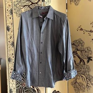 Robert Graham Dress Shirt size XL 17 1/2 Beautiful Paisly Cuffs Pink Collar